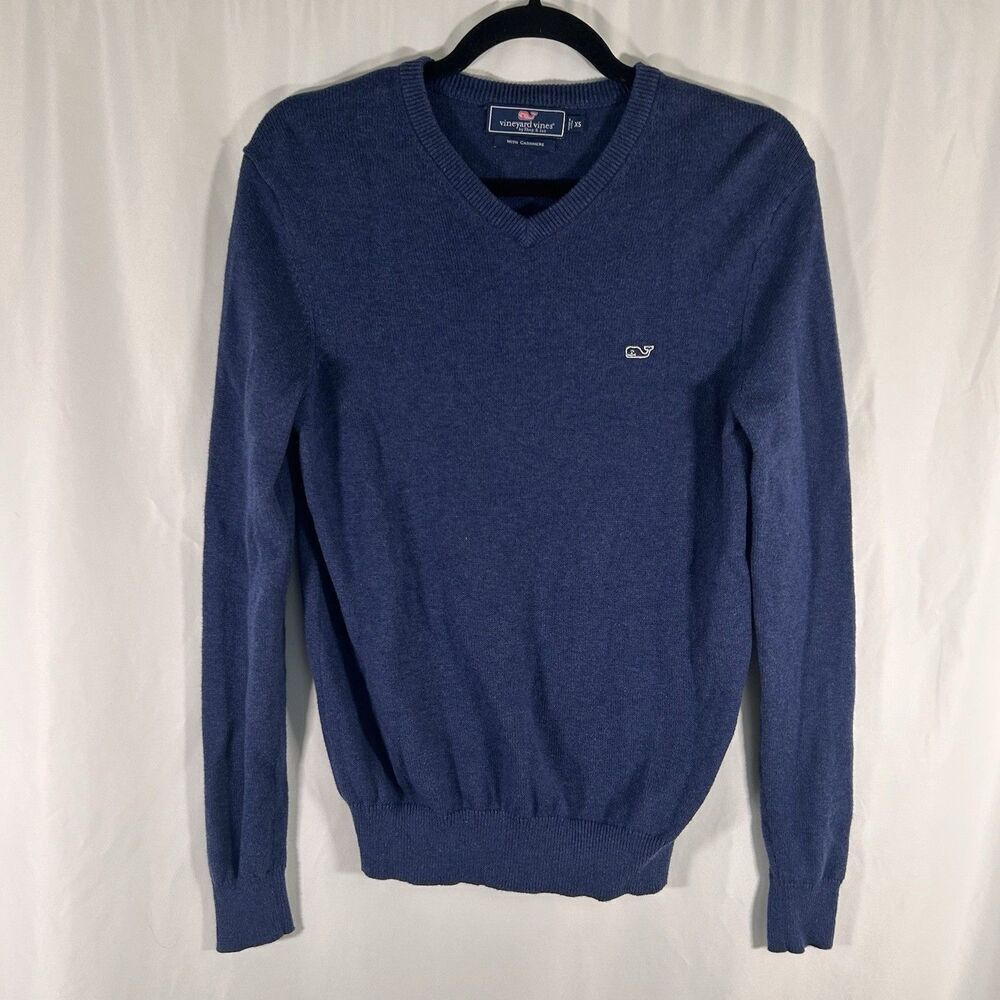 Vineyard Vines Cashmere Blend Sweater Men's XS Blue Vneck Long Sleeve Pullover
